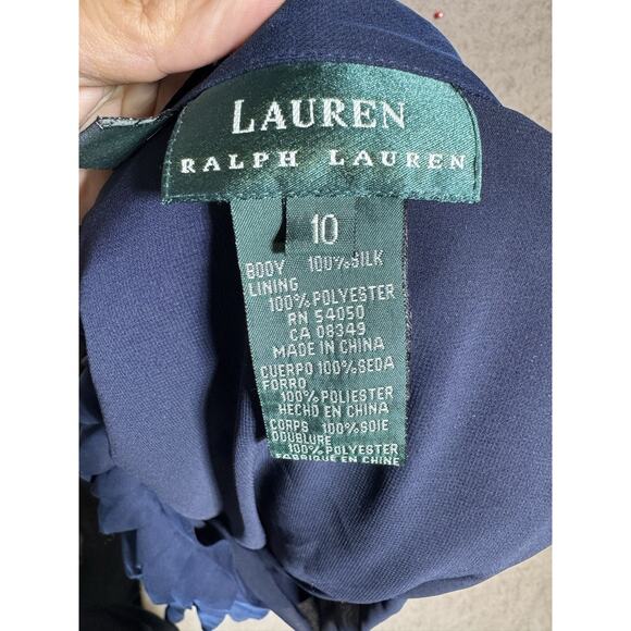 VTG Y2k Lauren Ralph Lauren Navy Pleated Silk Skirt Sz 10, Lined Preppy Academia - Picture 6 of 8